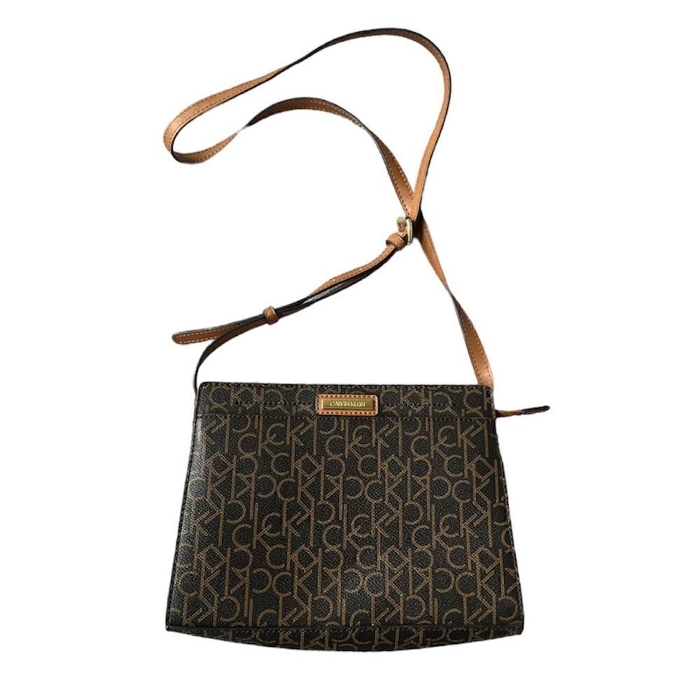 Calvin Klein Frida Signature Crossbody Handbag Shoulder Purse Black Brown Logo
